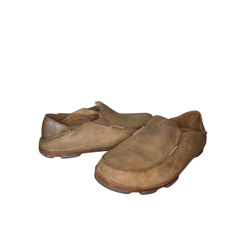 OluKai Moloa Leather Slip On Shoes Mens 9 Brown Loafers Comfort Casual